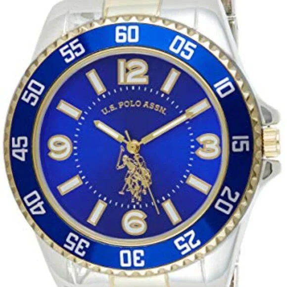 Men's Two-Tone Metal Watch Quartz Analog 45mm Case Fold-Over Clasp